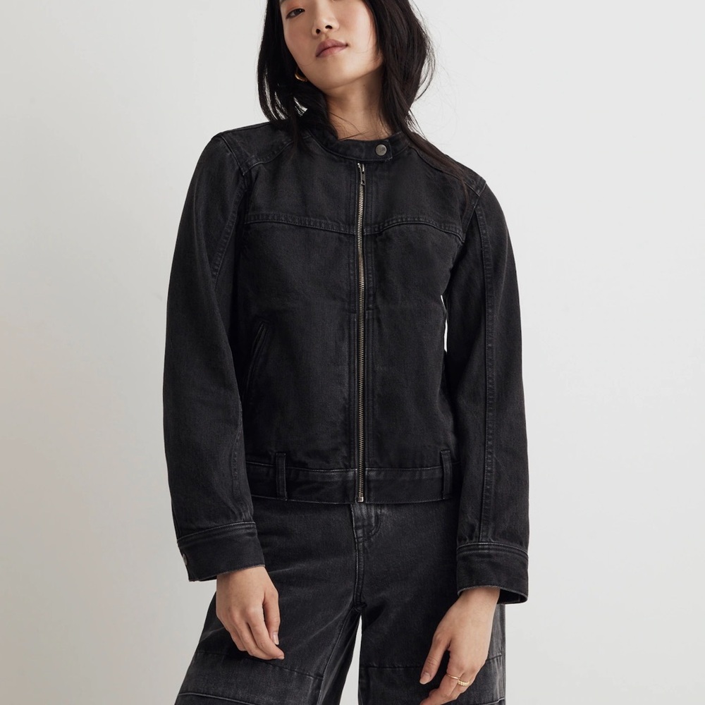Falls Creek Black Jean Jacket Cropped Zip-Front